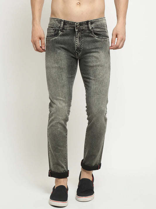 Men Green Slim Fit Heavy Fade Stretchable Jeans