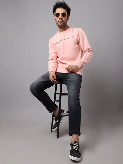 Men Peach-Coloured Solid Sweatshirt