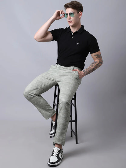 Men Olive Green Slim Fit Solid Trousers