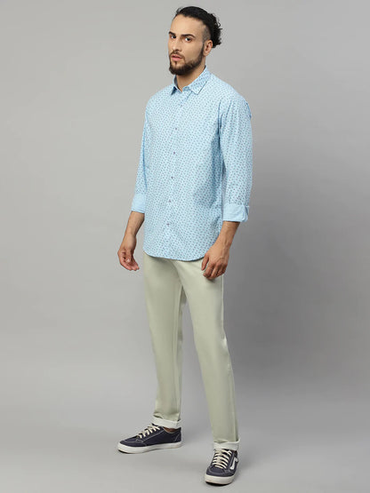 Men Blue Slim Fit Printed Casual Shirt