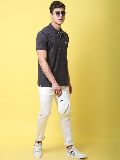 Printed Polo Collar Cotton Slim Fit T-shirt