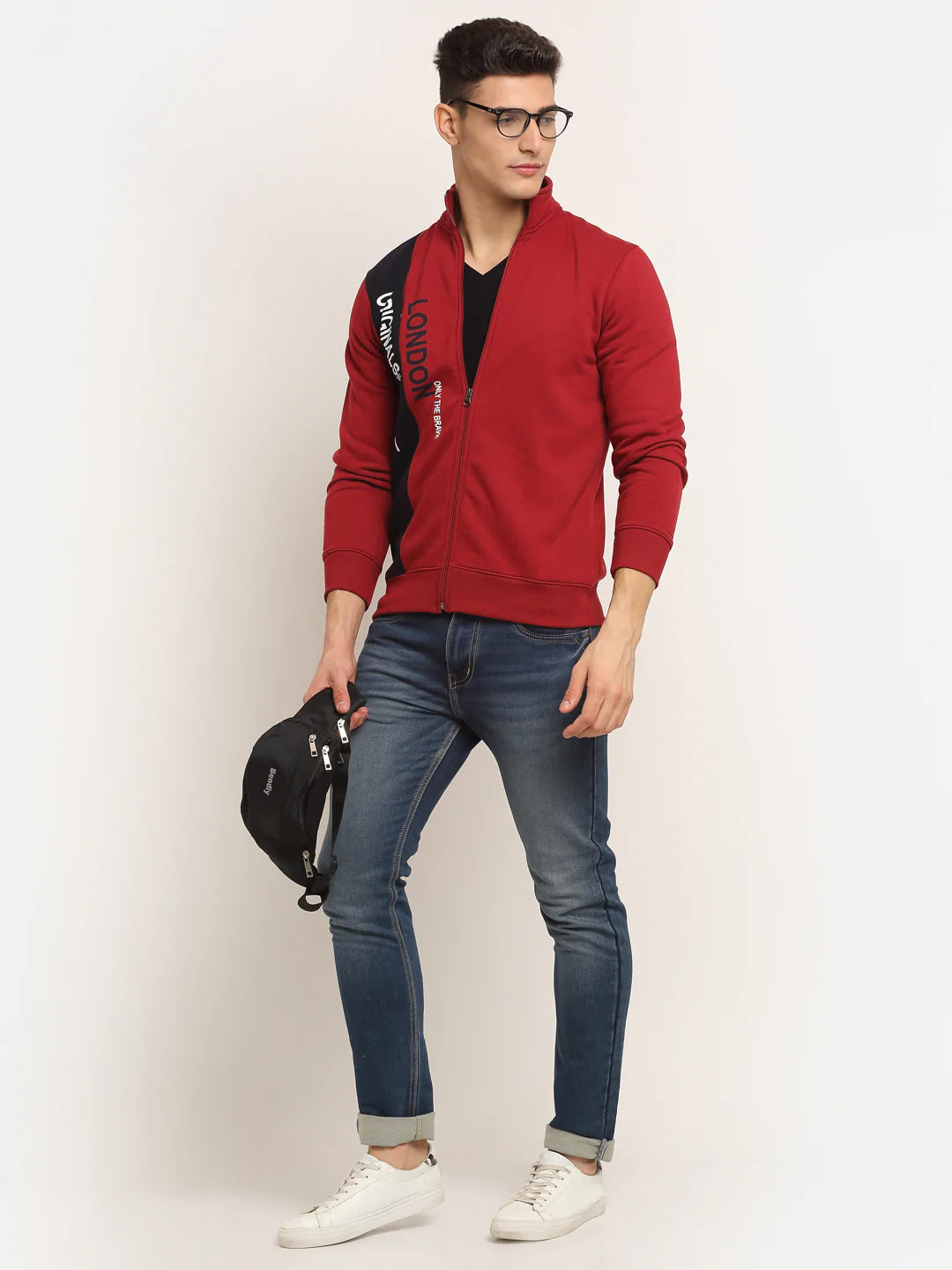 Men Maroon Fleece Printed Sweatshirt