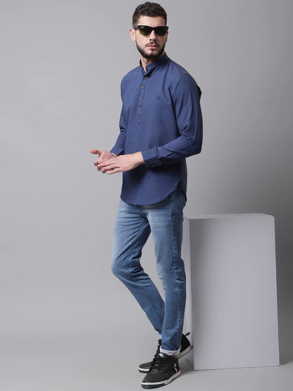 Men Navy Blue Cotton Kurta