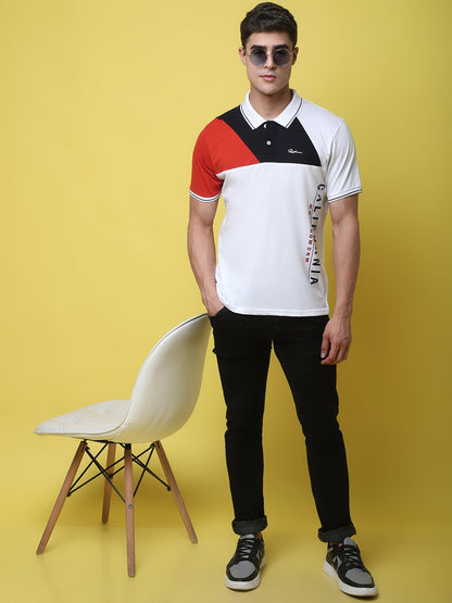 Colourblocked Polo Collar Slim Fit Cotton T-Shirt