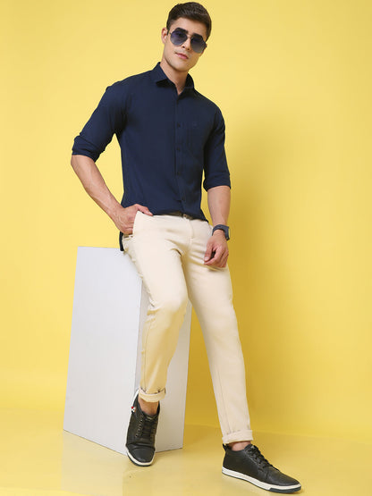 Spread Collar Slim Fit Linen Shirt