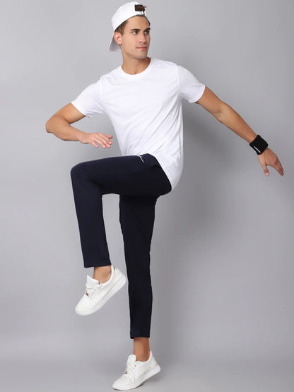 Men Navy Blue Solid Slim Fit Track Pants