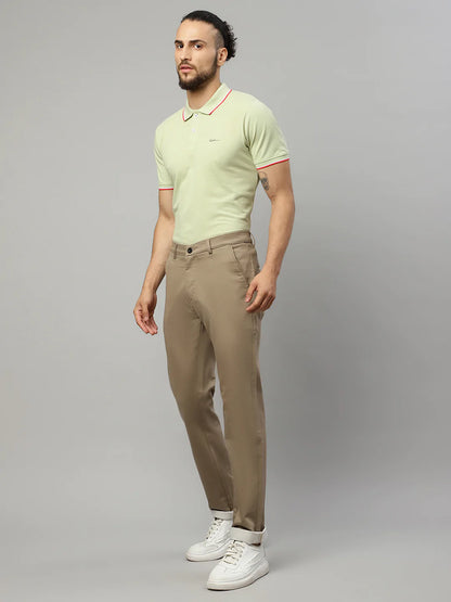 Men Khaki Solid Slim Fit Cotton Chinos