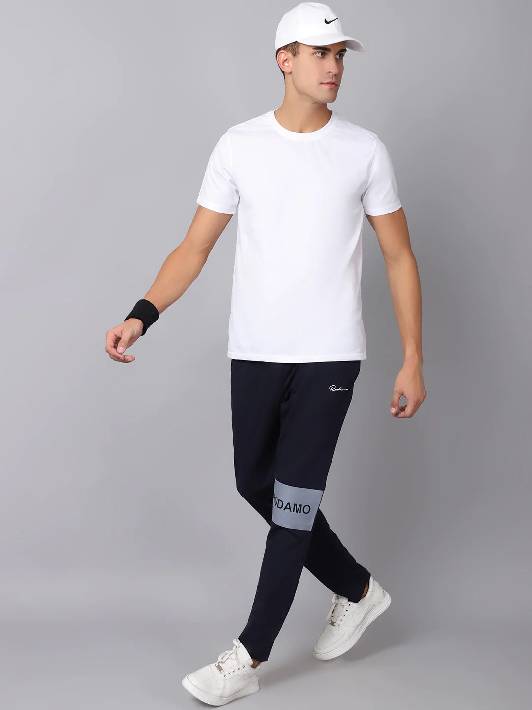 Men Navy Blue  Grey Printed Slim Fit Track Pants