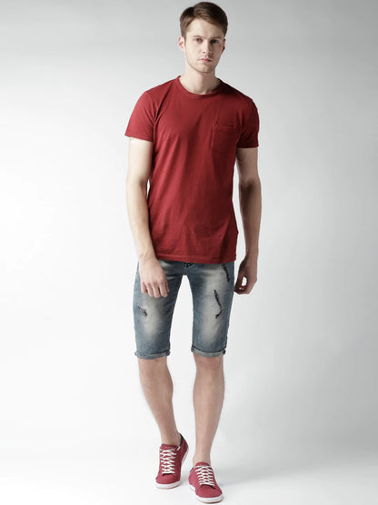 Men Blue Washed Slim Fit Denim Shorts