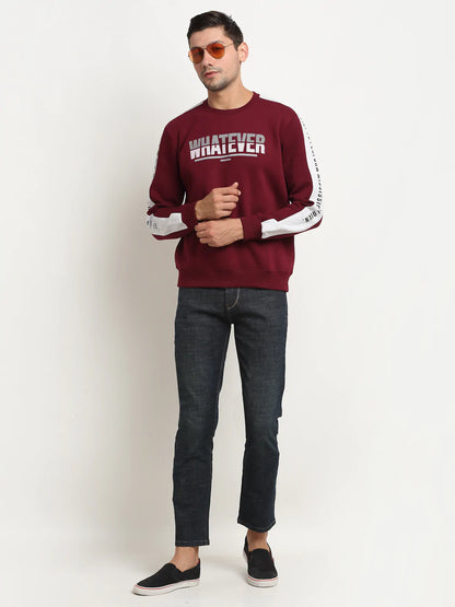 Men Maroon Printed Sweatshirt