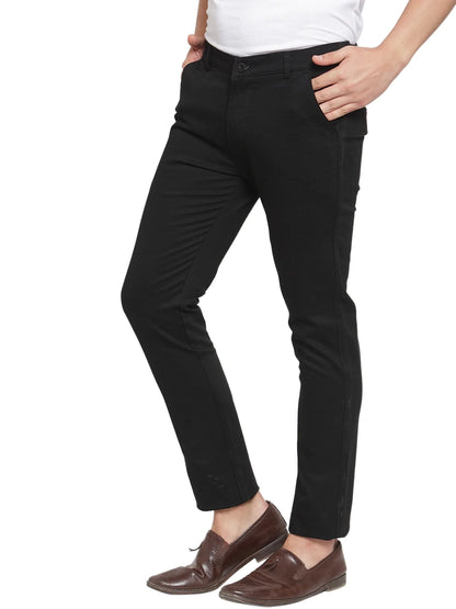 Men Black Slim Fit Solid Regular Trousers