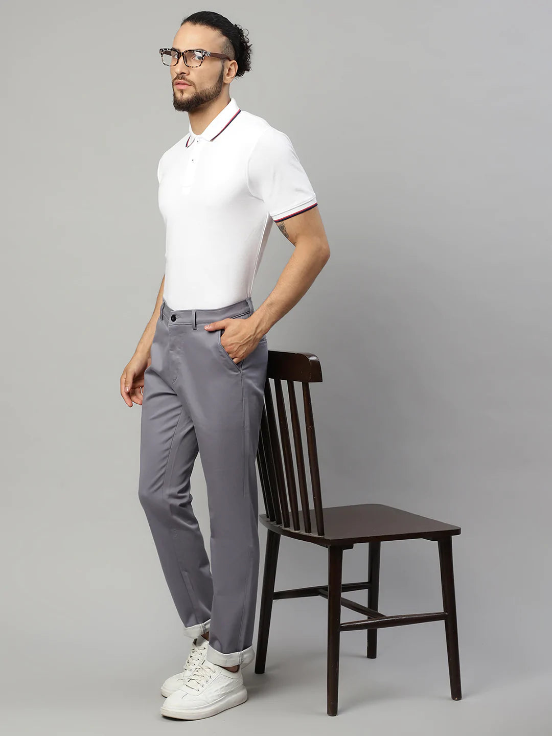 Men White Polo Collar T-shirt