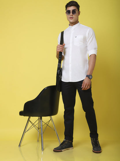 Band Collar Slim Fit Linen Shirt