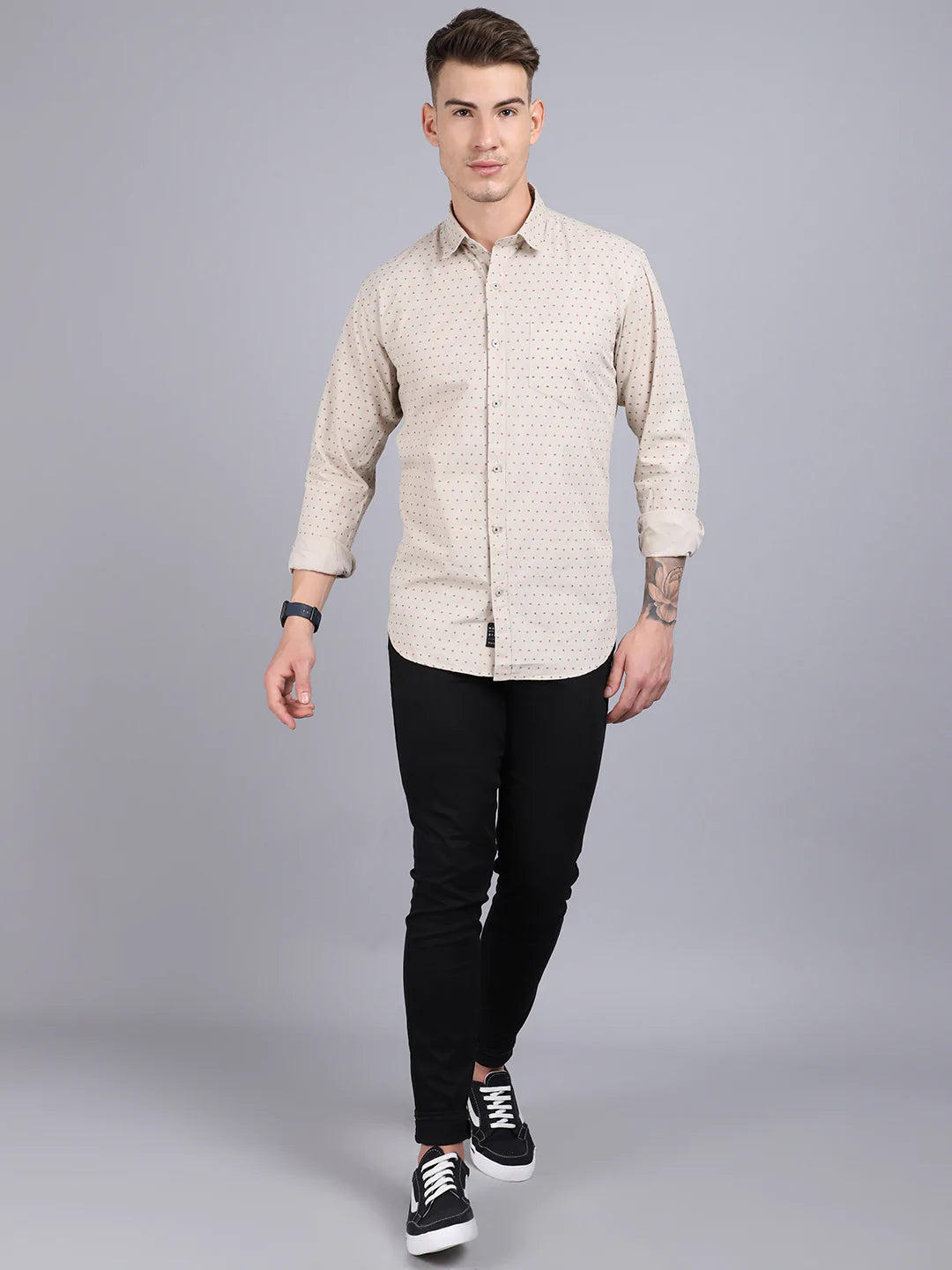 Men Beige Slim Fit Printed Casual Shirt