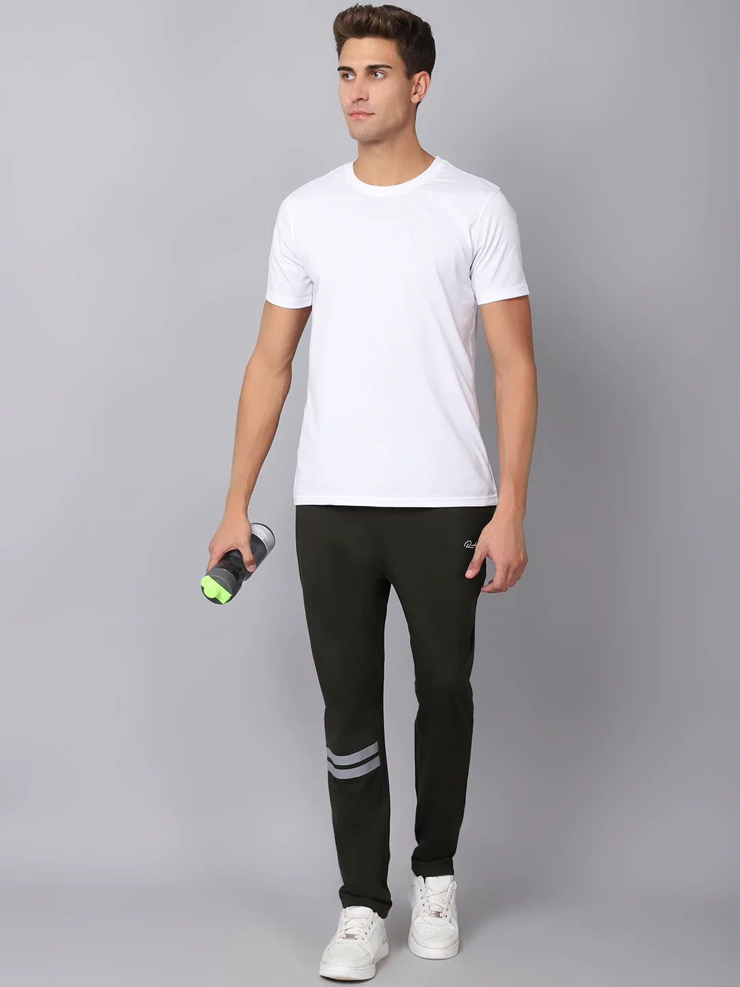 Men Green Brand Logo Printed Slim Fit Track Pants Rodamo
