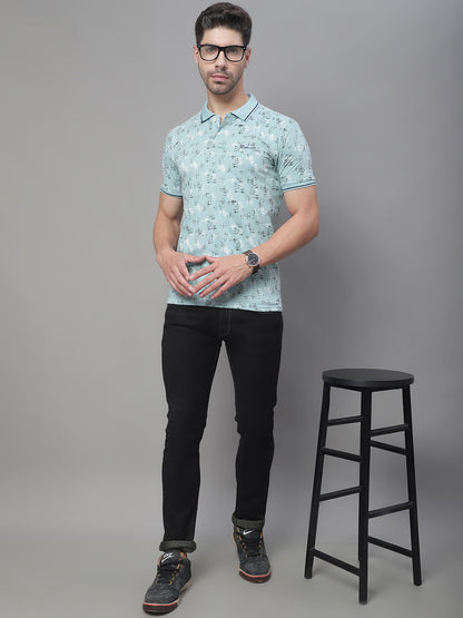 Abstract Printed Polo Collar Slim Fit T-shirt