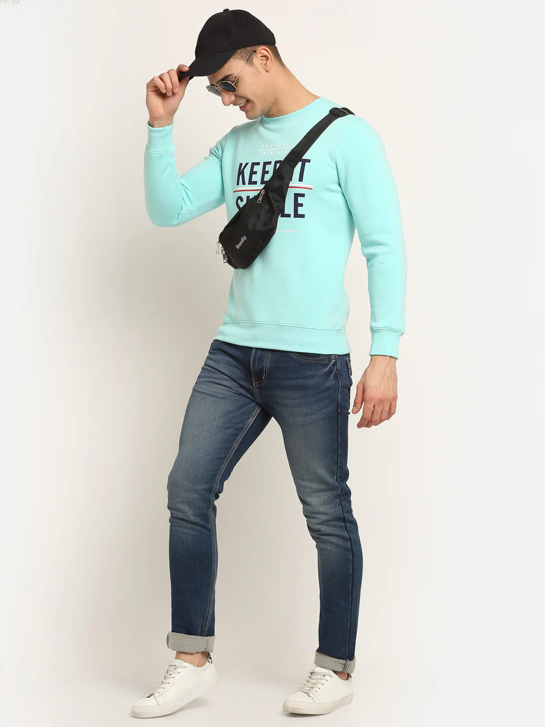 Men Turquoise Blue Printed Sweatshirt