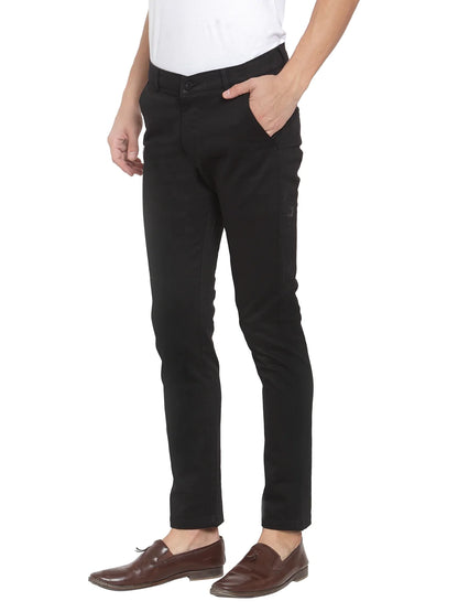 Men Black Slim Fit Solid Regular Trousers
