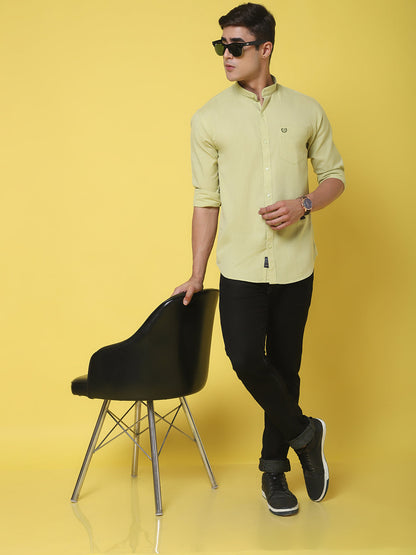 Band Collar Slim Fit Linen Shirt