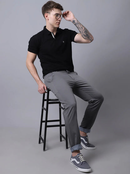 Men Grey Slim Fit Trousers