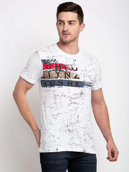Men White Printed Round Neck T-shirt