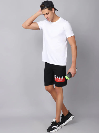 Men Black Typography Printed Slim Fit Sports Shorts