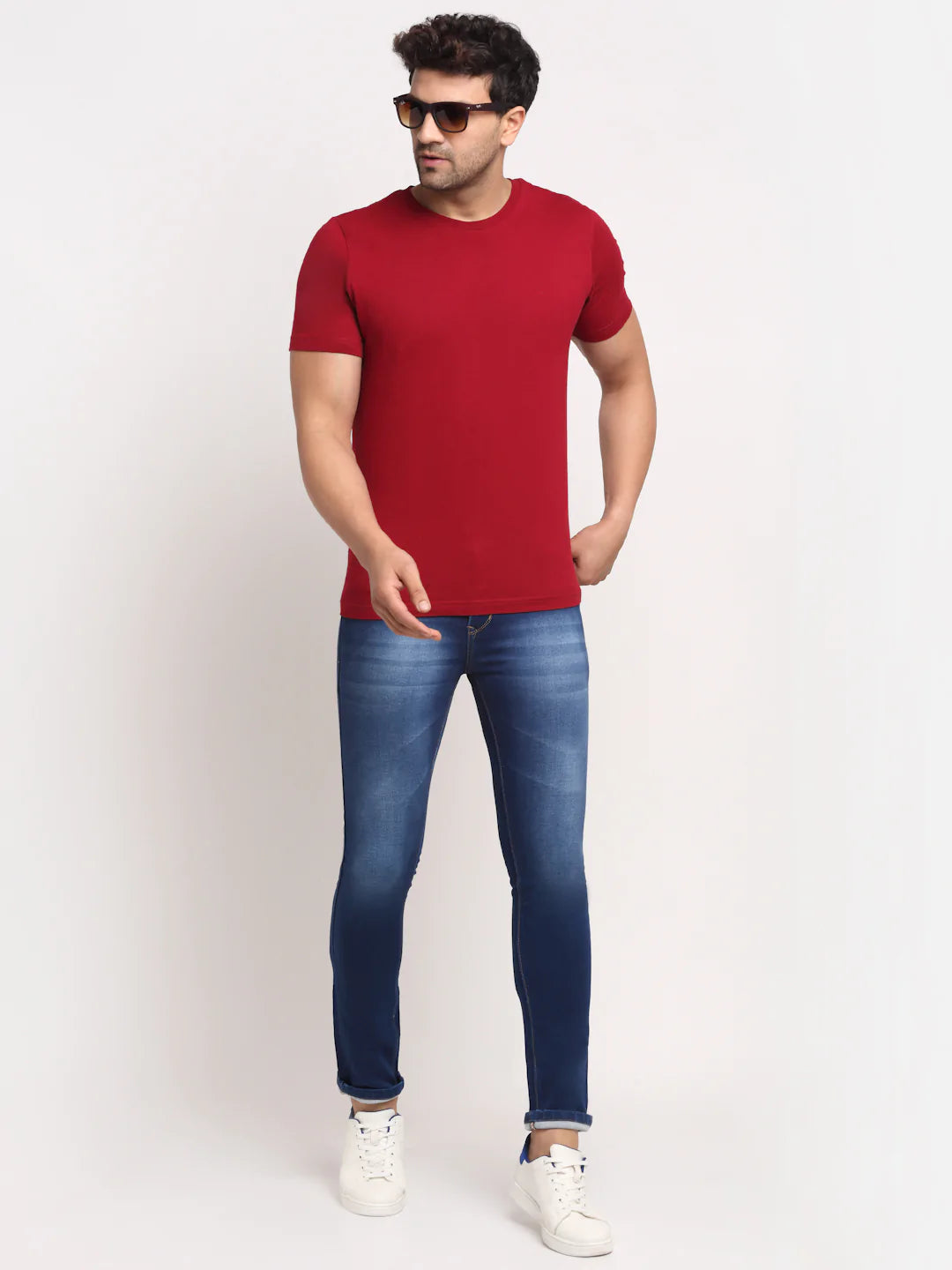 Men Blue Slim Fit Heavy Fade Stretchable Cropped Jeans