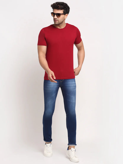 Men Blue Slim Fit Heavy Fade Stretchable Cropped Jeans