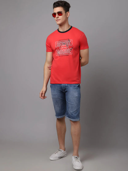 Men Red Typography Printed Slim Fit T-shirt