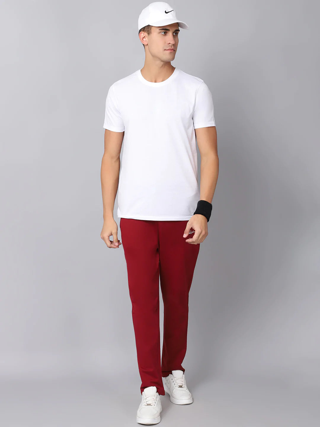 Men Maroon Solid Cotton Slim-Fit Track Pant