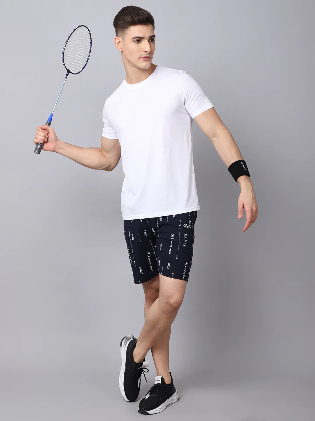 Men Navy Blue Printed Slim Fit Sports Shorts