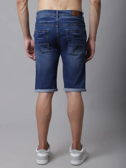 Men Blue Washed Slim Fit Cotton Denim Shorts