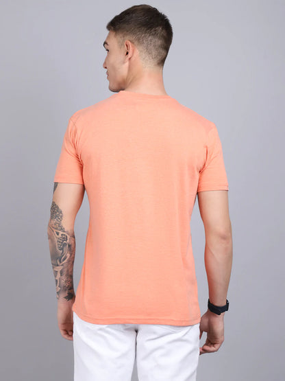 Men Orange Typography Printed Slim Fit T-shirt