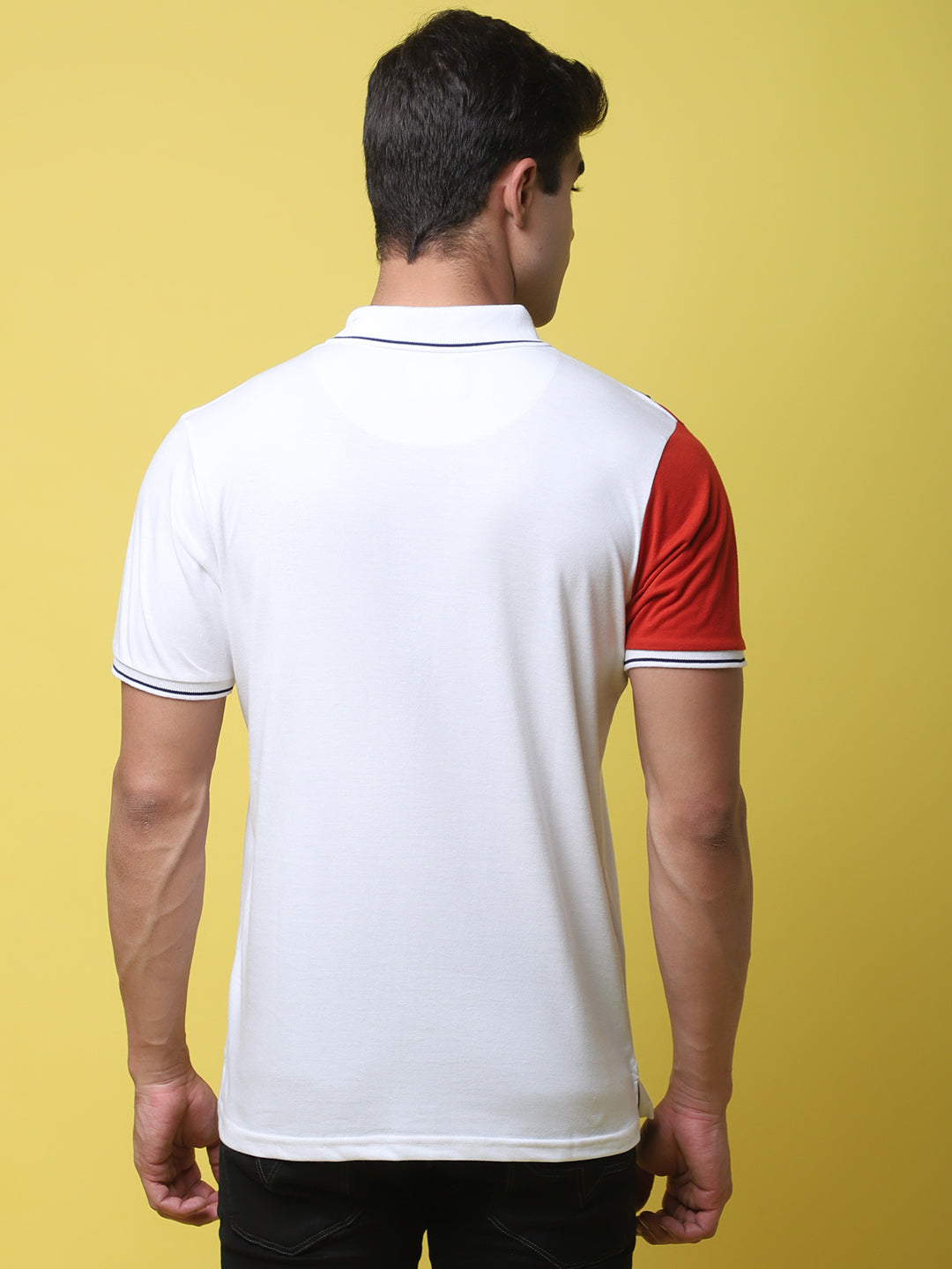 Colourblocked Polo Collar Slim Fit Cotton T-Shirt