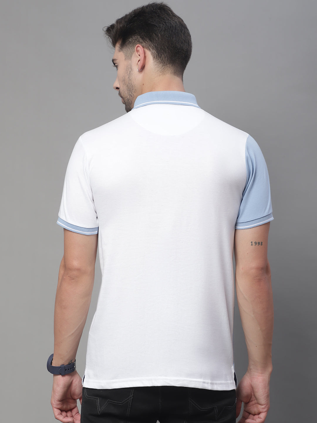 Colourblocked Polo Collar Cotton Slim Fit T-shirt