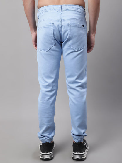 Men Blue Slim Fit Mid Rise Solid Jogger Jeans