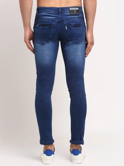 Men Blue Slim Fit Heavy Fade Stretchable Cropped Jeans