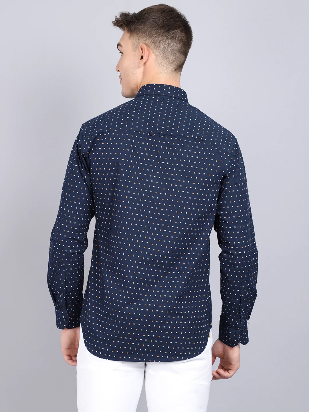 Men Navy Blue Slim Fit Printed Casual Shirt