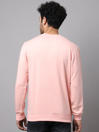 Men Peach-Coloured Solid Sweatshirt