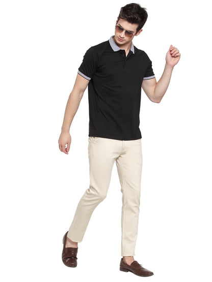 Men Beige Slim Fit Self Design Regular Trousers
