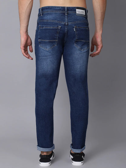 Men Blue Slim Fit Low Distress Heavy Fade Stretchable Jeans