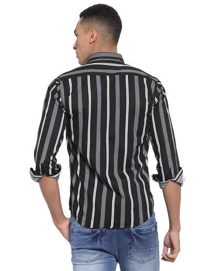 Men Black Slim Fit Striped Shirts
