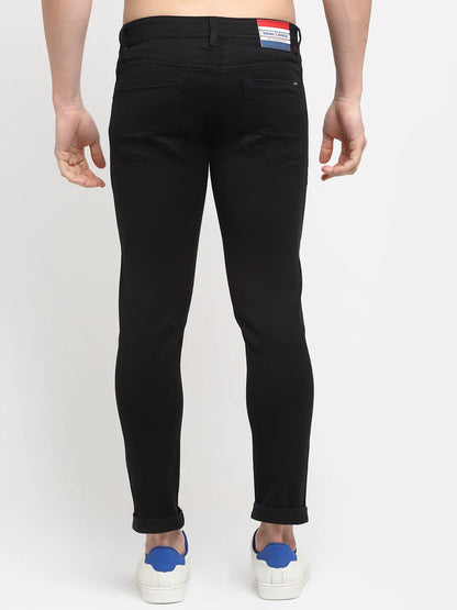 Men Black Slim Fit Stretchable Cropped Jeans