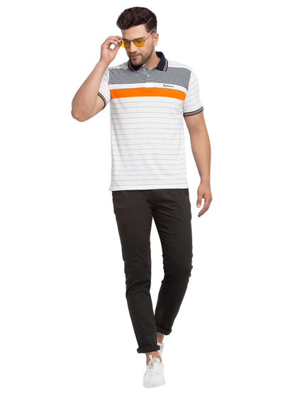 Men Off-White Striped Polo Collar T-shirt