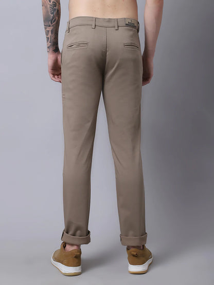 Men Khaki Slim Fit Chinos Trousers