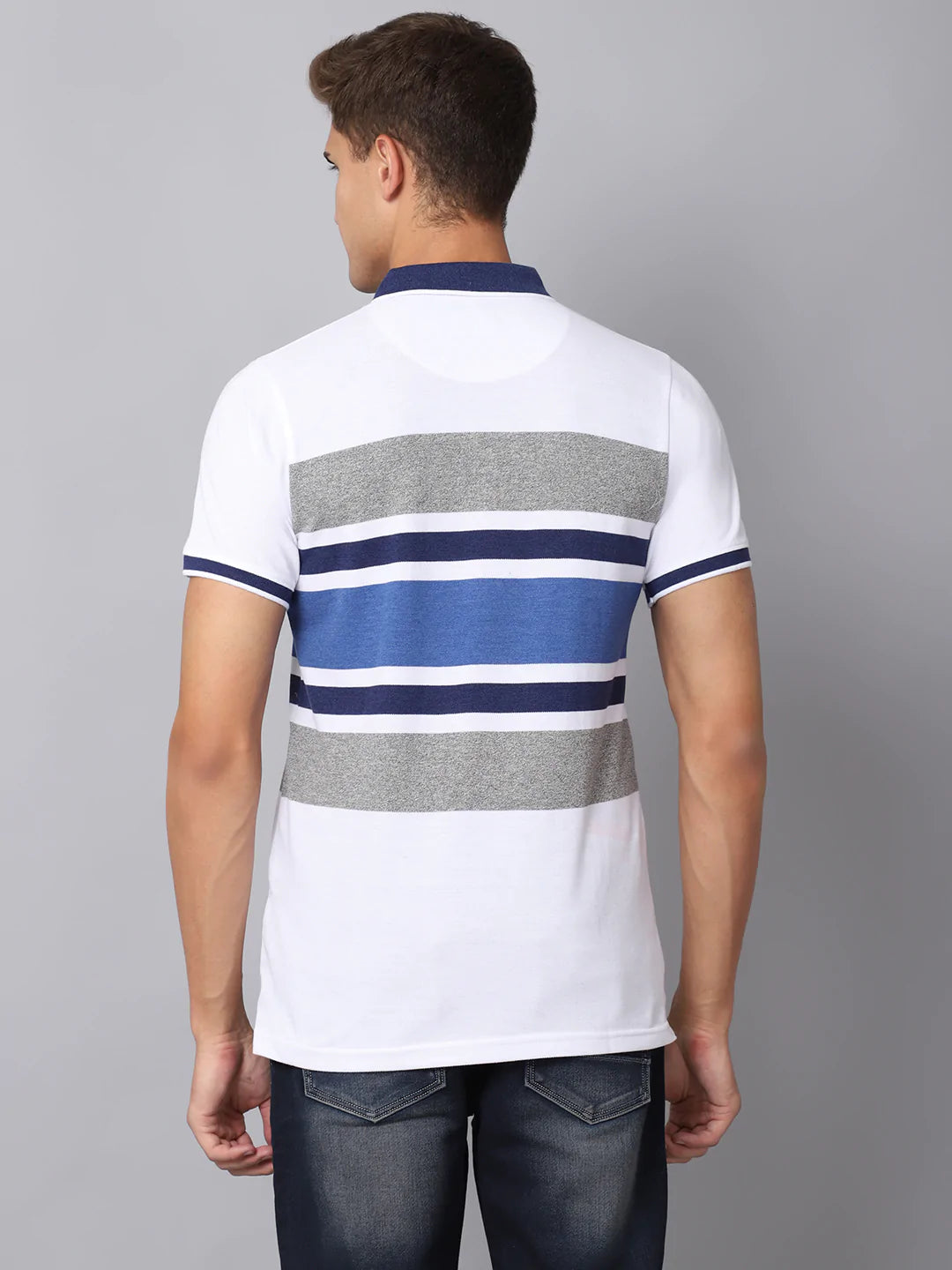 Men Multicoloured  magnolia Striped Polo Collar Slim Fit T-shirt