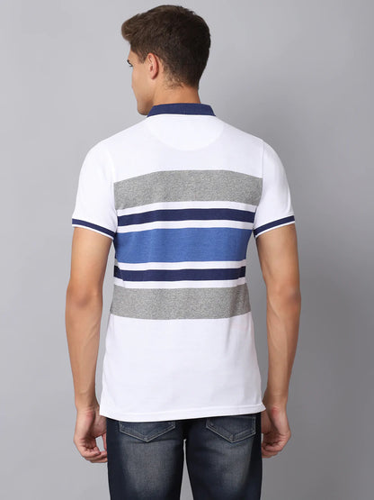 Men Multicoloured  magnolia Striped Polo Collar Slim Fit T-shirt