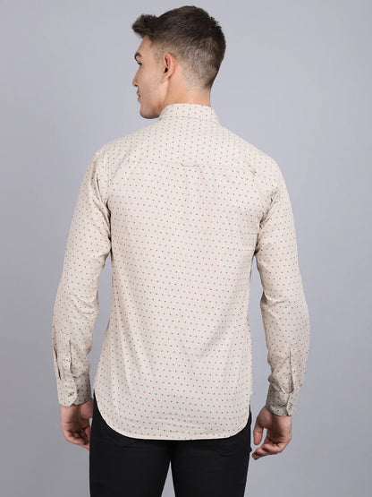 Men Beige Slim Fit Printed Casual Shirt