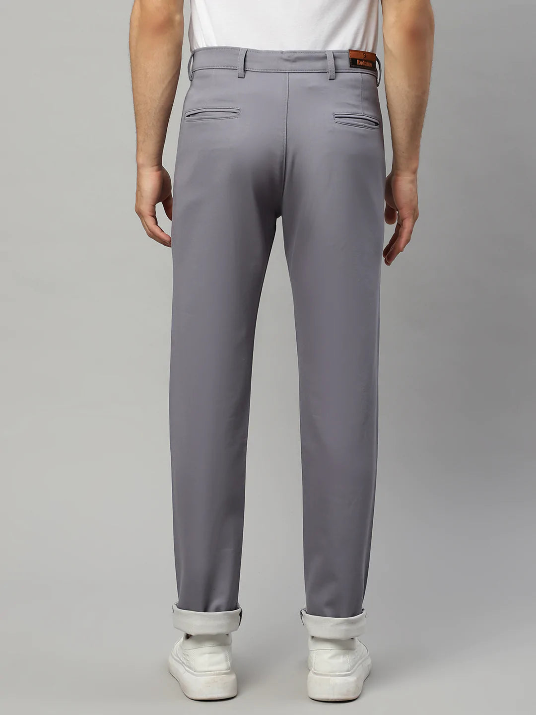 Men Grey Solid Cotton Slim Fit Chinos