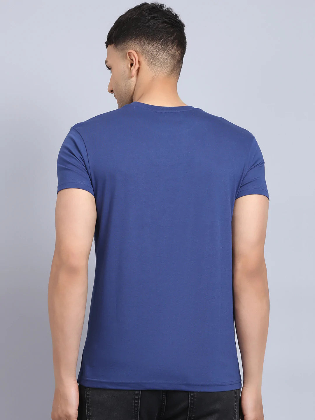 Men Blue  White Typography Printed Slim Fit Cotton T-shirt